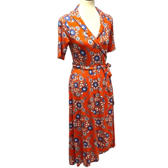 Boden Lavina Jersey Wrap in Papaya Wildflower Prarie Dress Women 6 Petite - Picture 12 of 16